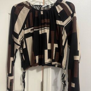 Primark Black and Brown Geometric Blouse